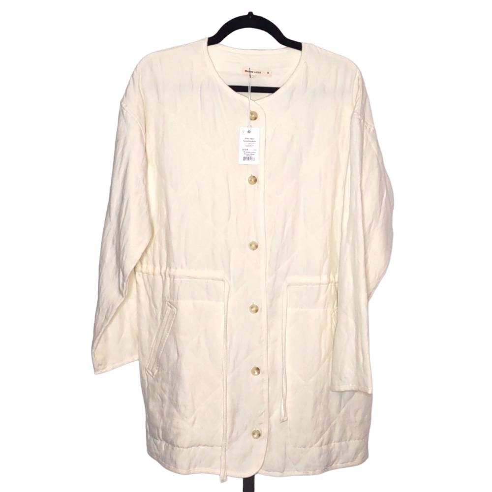 Marine Layer Medium Tencil/Linen Blend Quilted Mid-weight Button up Drawstring N